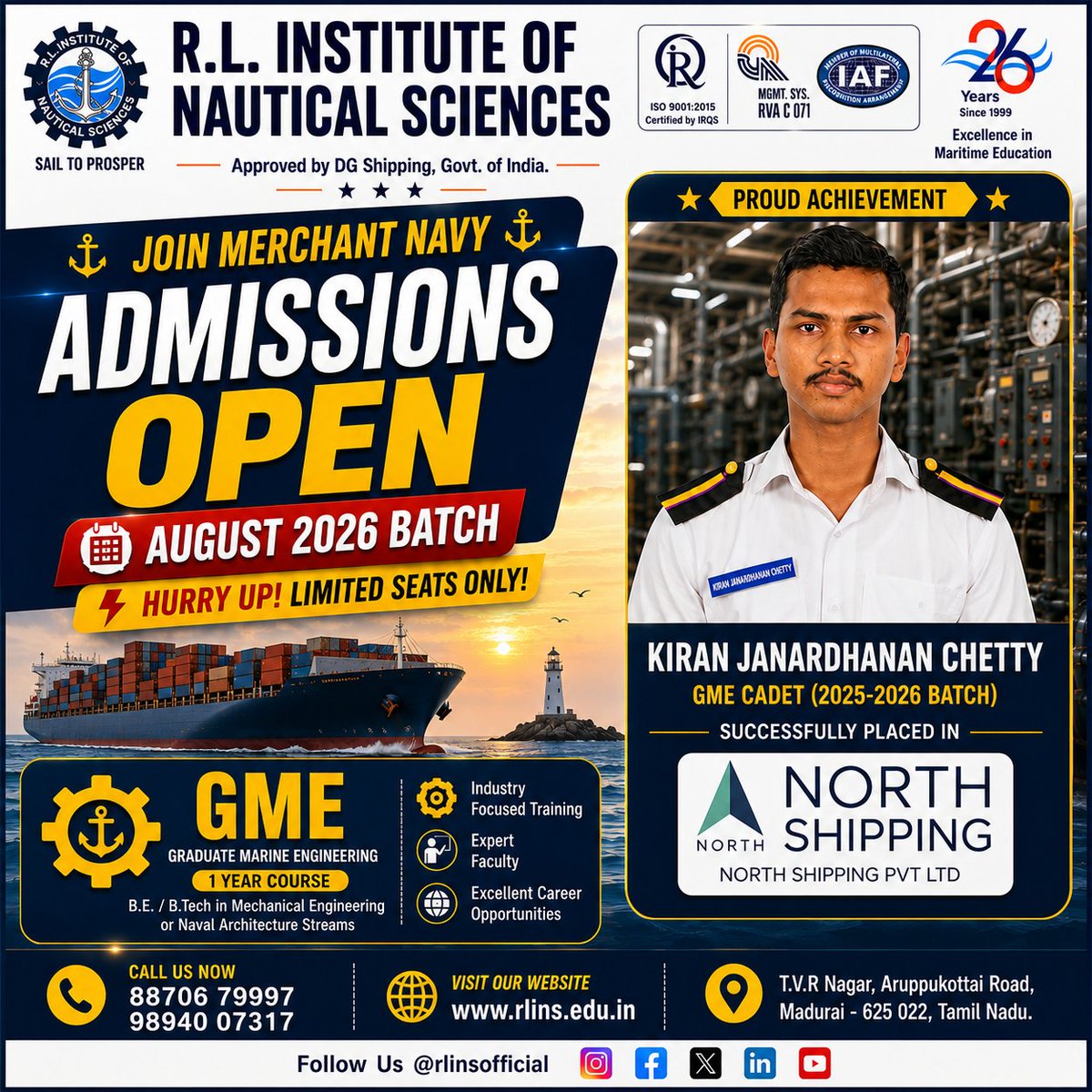 rlinsofficial's tweet photo. π’ Set Sail Towards a High-Paying Marine Engineering Career
GME August 2026 Batch Admissions Open - https://t.co/Q2iwy3Wzh5
98940 07317 | 88706 79997
π https://t.co/gAPLi78TbX
#RLINS
#GME2026
#GMEAdmissions
#August2026Batch
#GraduateMarineEngineering
#rlinstitute https://t.co/0dtPMYeGxp