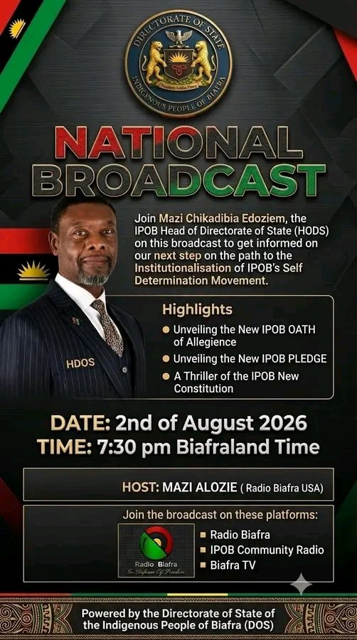 MaziCUmeh1's tweet photo. Join Mazi Chikadibia Edoziem, the Head of Directorate of IPOB, for this informative broadcast.

Share widely...

#Biafrans #SupportIPOB #SupportDOS #SupportESN
#FreeBiafraNow 

#chibuikembiafrachild https://t.co/9S0Aaxyt2n