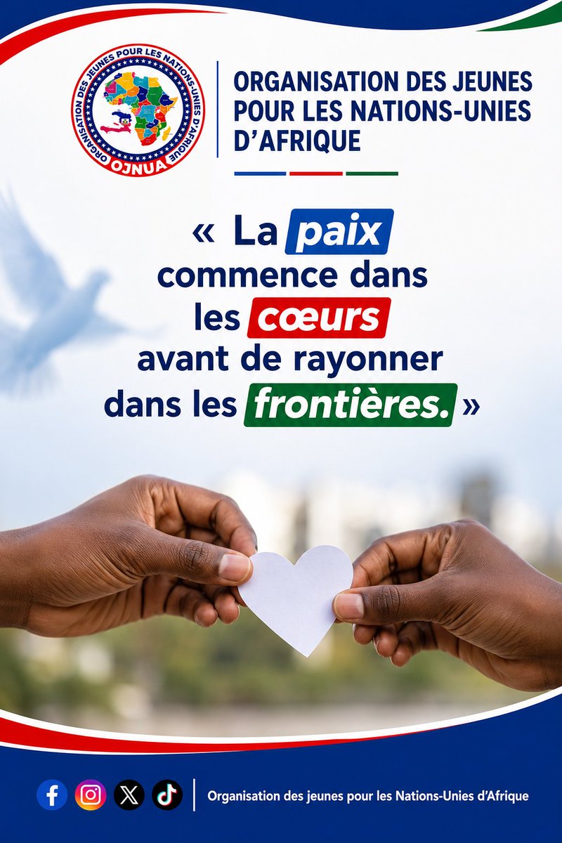 BojnuaRdc's tweet photo. La paix ne naît pas seulement dans les institutions, elle prend d'abord racine dans nos cœurs.
#OJNUA #UnionAfricaine #AfricanUnion #Africa #PeaceInAfrica #Agenda2063 #YouthForPeace #PanAfricanism #UnitedNations #GlobalPeace https://t.co/VixkBwQ4wP