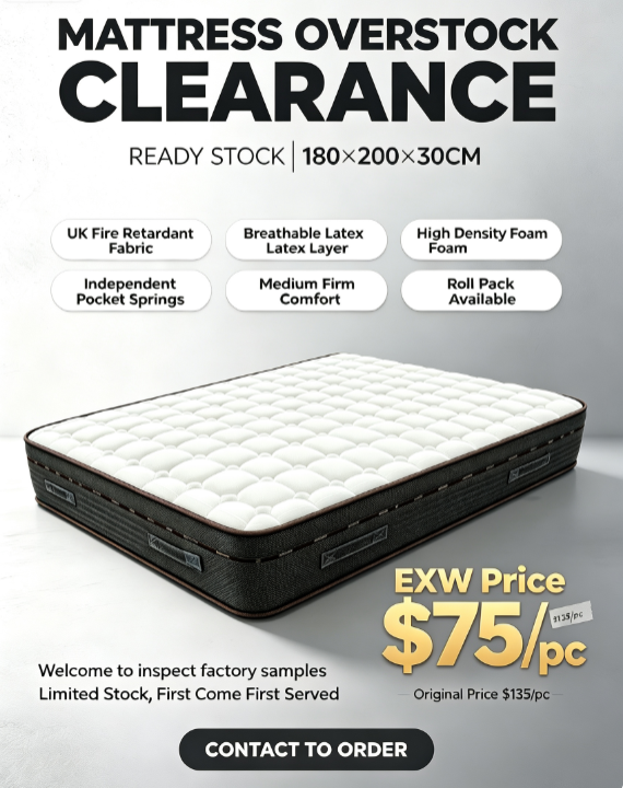 JellyLiu3's tweet photo. Mattress Overstock Clearance🔥Size: 180×200×30CM, ready stock✅ UK fire retardant fabric✅ Breathable latex layer + High density foam✅ Independent pocket springs✅ Medium firm comfort
Quantities are limited,Clearance price: ¥500/unit https://t.co/TsuLYWbZTH