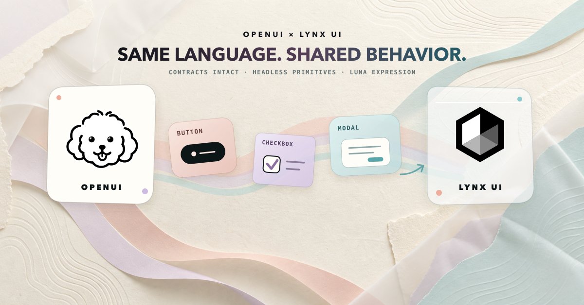 BitterGourd1020's tweet photo. Same language. Shared behavior. ✨
OpenUI’s Button, CheckBox &amp; Modal now build on lynx-ui headless primitives—with existing contracts intact.
Luna keeps the expression. lynx-ui brings the behavior.
PR #3257 ↓
https://t.co/kbkf6b8vhH
#Lynx #OpenUI #GenUI https://t.co/JX8uFbO06g