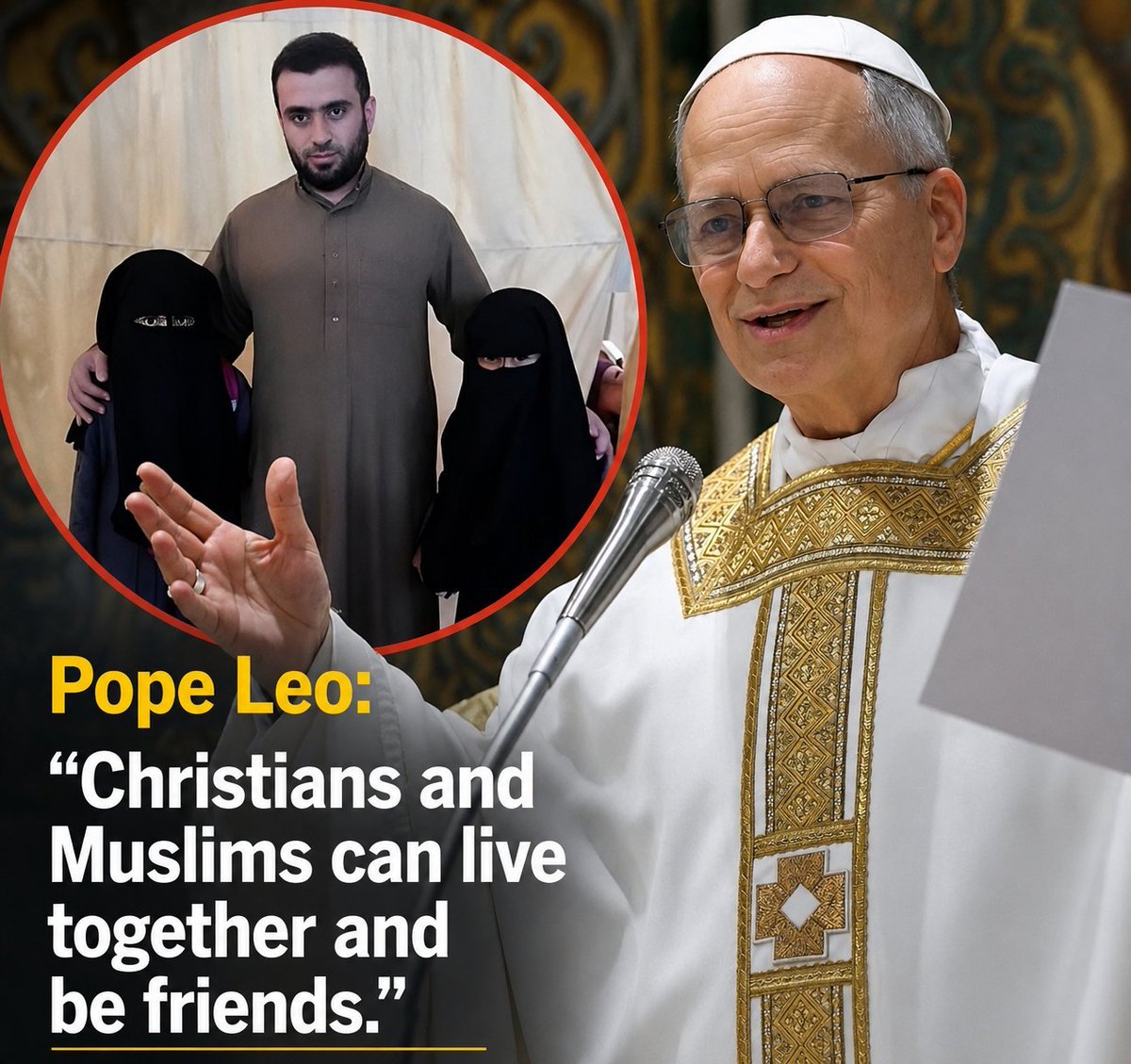 ThePoliticzo's tweet photo. 📢 Pope Leo:

"Christians and Muslims can live together and be friends." 🤝✝️☪️

 Do you agree with this message of peaceful coexistence?

🅰️ Yes, absolutely ❤️

🅱️ No, I disagree 🤔 https://t.co/EHRSkVPZ2o