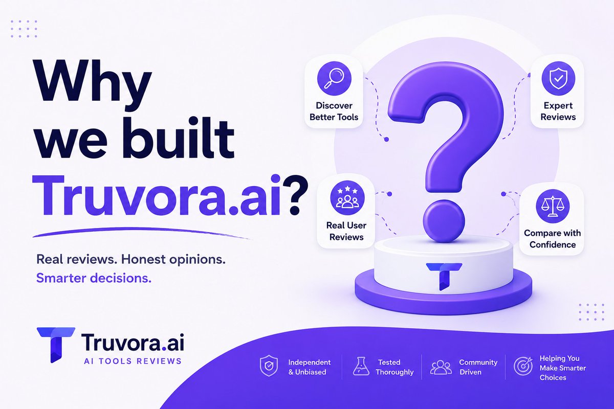 truvoraai's tweet photo. Why did we build https://t.co/QaLsUEA1Mm?

Because choosing the right AI tool shouldn't be based on hype.

We're building a trusted place for expert reviews and real user feedback.

🚀 https://t.co/9VMPo1vI0a

#TruvoraAI #AITools #AIReviews https://t.co/4JY88589FK
