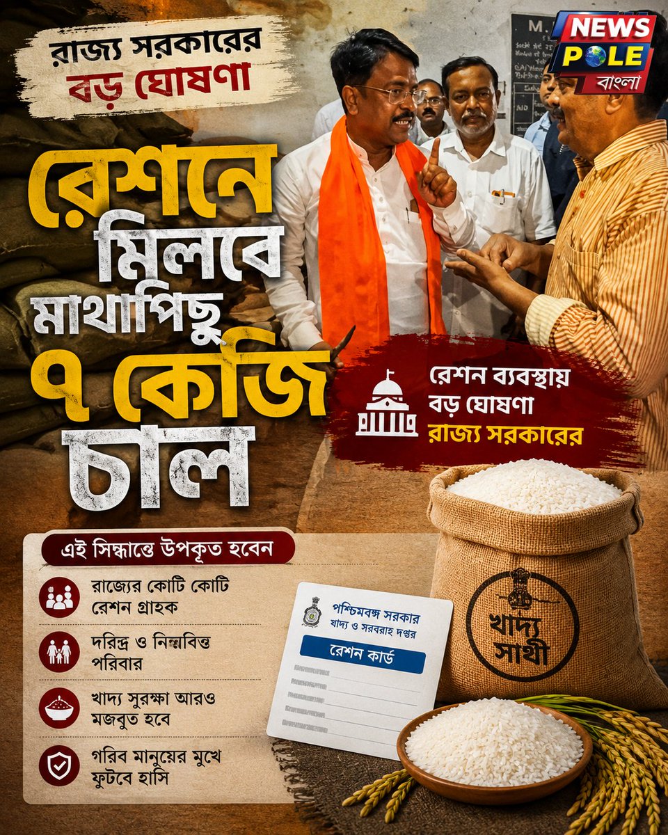 thenewspole's tweet photo. Ashok Kirtania | Ration | দুর্নীতি দমনে কড়া হুঁশিয়ারি খাদ্যমন্ত্রীর, অন্ত্যোদয় অন্ন যোজনা তথা AAY রেশন কার্ডধারীদের জন্য বড় সিদ্ধান্ত
#AshokKirtania #Ration #AAY #WestBengalNews #NewsPoleBangla https://t.co/kTzQnbCYEG