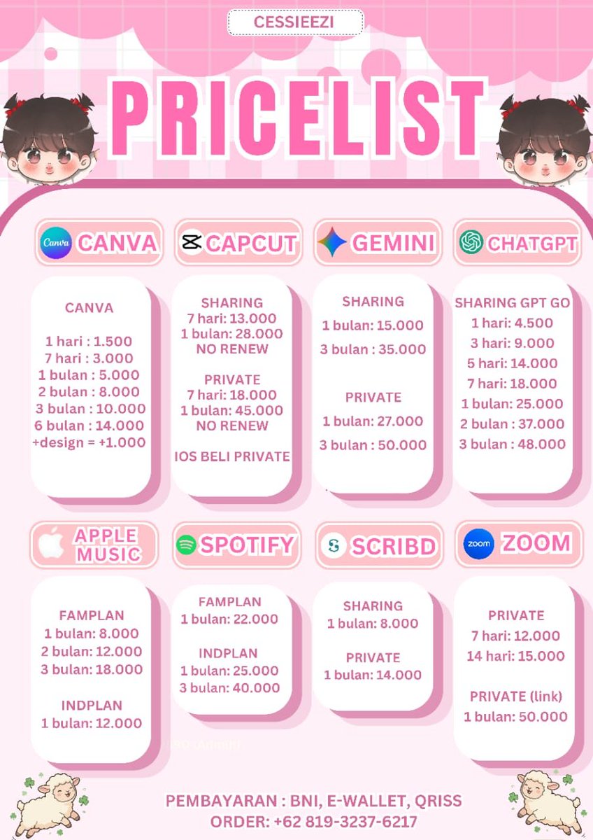 cessieziii's tweet photo. Bismillah, aku open apk premium ya. Yuk order💜

Order: https://t.co/wxzkbuV8wp
Testimoni: https://t.co/SezOXrqpgQ
#wts #wtb #zonauang

Netflix, Disney+, Iqiyi, Yt, Wetv, Viu, Bstation, Loklok, Vidio, Prime Video, Canva, Capcut, Gemini, Chatgpt, App Music, Spotify, Scribd, Zoom https://t.co/r0PK9o4SKE