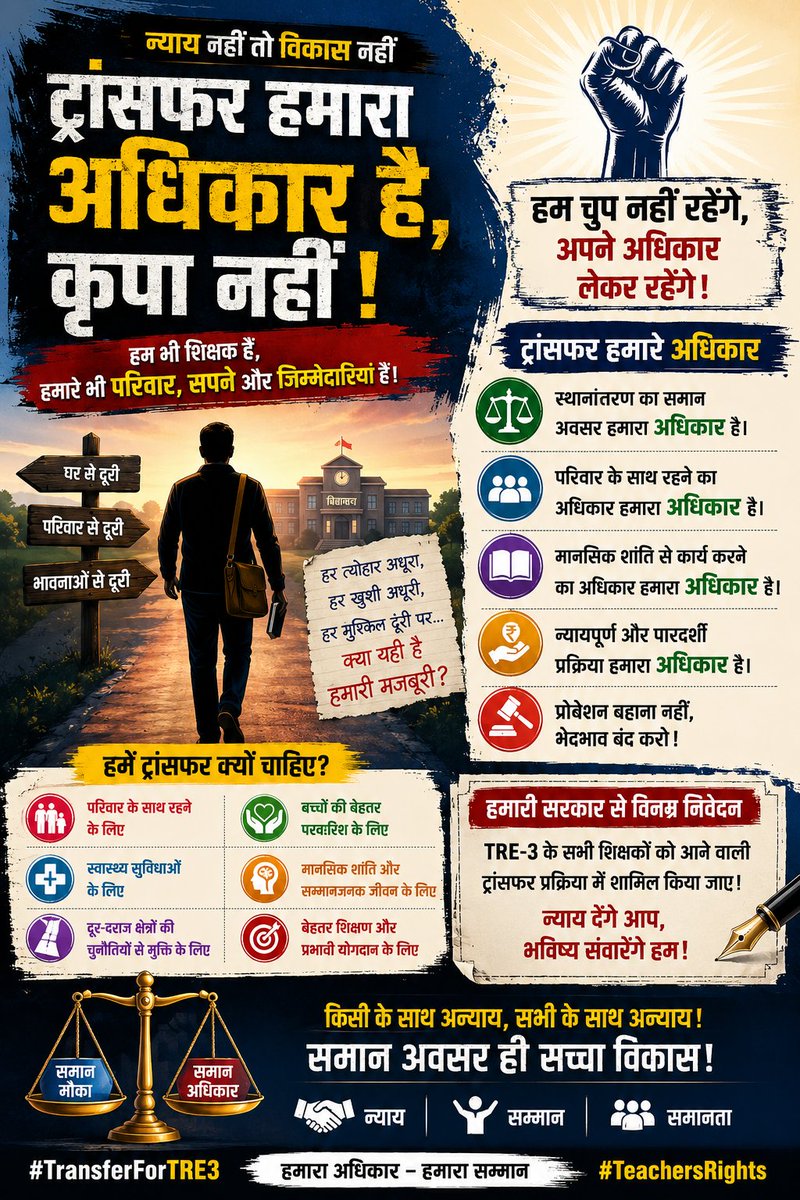 Katiharpeace's tweet photo. हमारी सरकार से विनम्र निवेदन
TRE-3 के सभी शिक्षकों को आगामी ट्रांसफर प्रक्रिया में शामिल किया जाए।
न्याय देंगे आप, भविष्य संवारेंगे हम।
#TransferForTRE3 https://t.co/ESEyjufFTw