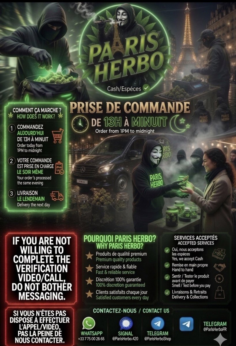 Aaron18188's tweet photo. #Paris #ParisMaVille #Poupettekenza #weed #THC 
⬇️Comander | Order 
https://t.co/wVYjK6e3iy
Cash ✅
Hand to hand ✅
Face2face ✅
Delivery ✅ 
Wax THC Vape Dab Pen Puff Hash WPFF Static Frozen Sift Cannabis Marijuana Zaza PreRoll Edible THC Menu. Plug Paris
#ParcdesPrinces #hash #beuh #weedparis #bédo #thc #mousseux #WPFF #cannabis #fumette #Static #Frozen