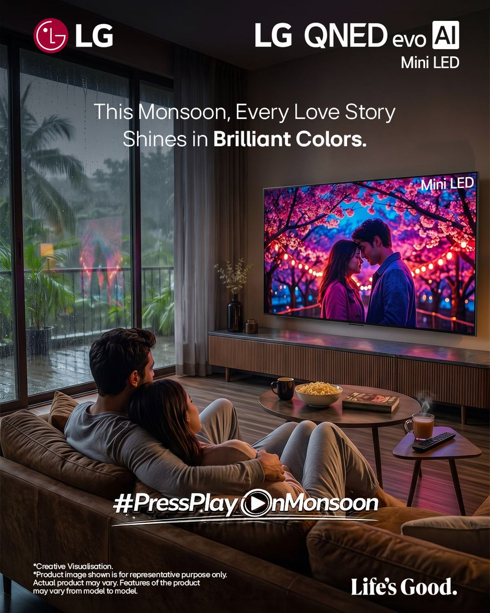 LGIndia's tweet photo. Experience stunning visuals, lifelike contrast, and AI-powered picture quality with the LG QNED evo AI Mini LED TV because every love story deserves a spectacular screen.
Know more: https://t.co/lPzFn2nAEv
#LG #LifesGood #LGQNED #MiniLEDTV #PressPlayOnMonsoon https://t.co/ofXEbyRlnc