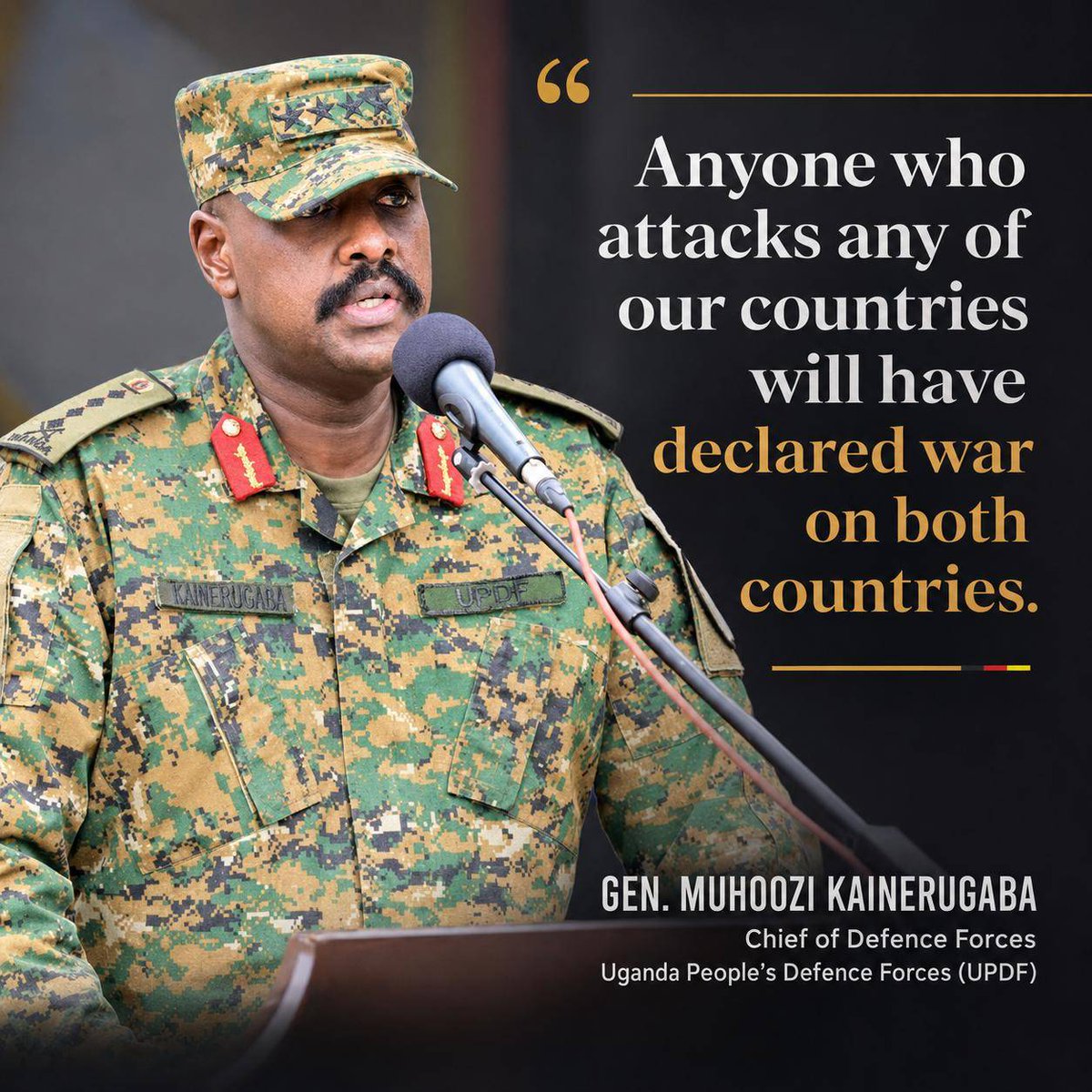 FelixMugenzi's tweet photo. "Anyone who attacks any of our countries ( #Rwanda or #Uganda) will have declared war on both countries," Gen #Muhoozi https://t.co/52ZsagbwSC