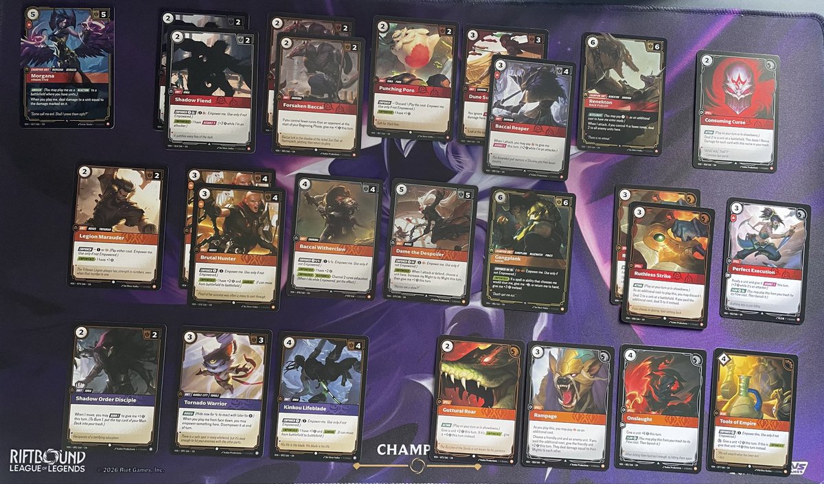 TrevaTcg's tweet photo. Seconde AP vendetta hier aprem on ouvre renekton et un peu forcé de jouer hyper aggro 3-1 juste une lose contre une Ambessa sur sa meilleur sortie (une unit avec empower par tour juste on joue pas au même jeu)
#riftbound #prerift #tcg https://t.co/hBSlF8TJ9J