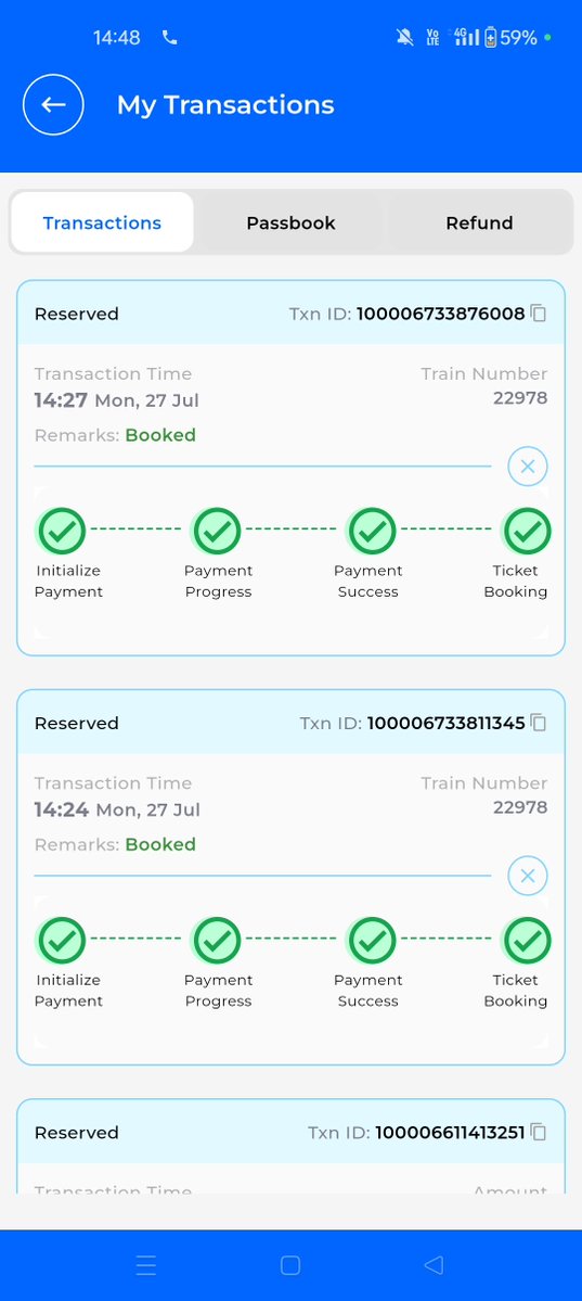 soni_k897's tweet photo. @NWRailways @RailwaySeva @IRCTCofficial @narendramodi @AshwiniVaishnaw 
मैने अभी Railone app से टिकट बुक की पहली बार में पैसे कट गए लेकिन टिकट नहीं बनी, मैसेज ओर न माई बुकिंग में दिखाया, इसलिए मैने तुरंत दूसरी टिकट बुक की, दूसरी बुक के बाद मुझे पहली टिकट का भी PNR प्राप्त हुआ। https://t.co/xWURBXjmAp