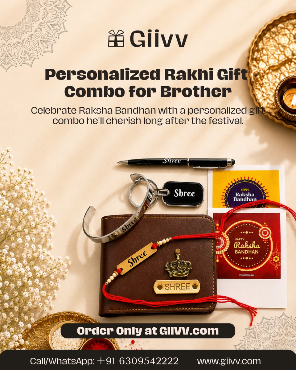 giivv_com's tweet photo. A gift as unique as your brother. ❤️

Celebrate Raksha Bandhan with a personalized gift combo featuring a custom rakhi, wallet, keychain, pen, and more. Create memories he'll treasure long after the festival.
🎁 Order now: https://t.co/cZVs3JSVMu
#RakshaBandhan #PersonalizedGift https://t.co/ebj1u2fJzQ