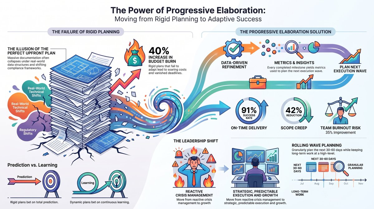 Skillsetify's tweet photo. Rigid plans try to predict the future. Progressive Elaboration learns from reality. Plan the near term, use real data, refine continuously, and turn uncertainty into predictable execution.
Learn more : https://t.co/zH3HFKw1fb
Know more : https://t.co/pMkEBQaBqg
#ProjectManagement https://t.co/LzPycbFuiI