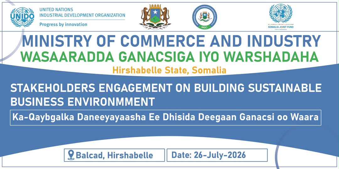 UNIDOSomalia's tweet photo. Supported by @UNIDO under #JOSP, the #MoCIHirshabelle yesterday conducted a stakeholder engagement in #Bal'ad to promote an inclusive &amp; sustainable business environment that attracts investment,drives innovation &amp; supports Somalia’s economic transformation.
#PPP4SDGs
@UNinSomalia https://t.co/0S4ltIIS9d