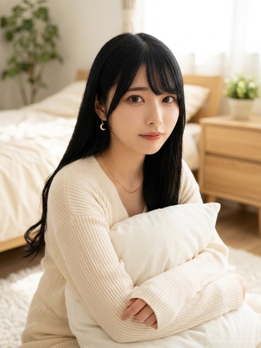 ta_genai_lab's tweet photo. 月曜おつかれさま🌙
一週間のはじまり、今日もよくがんばりました。
おうちに帰って、ふわふわニットでひと休み。
クッション抱えて、今夜はゆっくり充電しよう。

#AI画像生成 #AI美女 #AIアート #yuka https://t.co/5vahoUqX4Q
