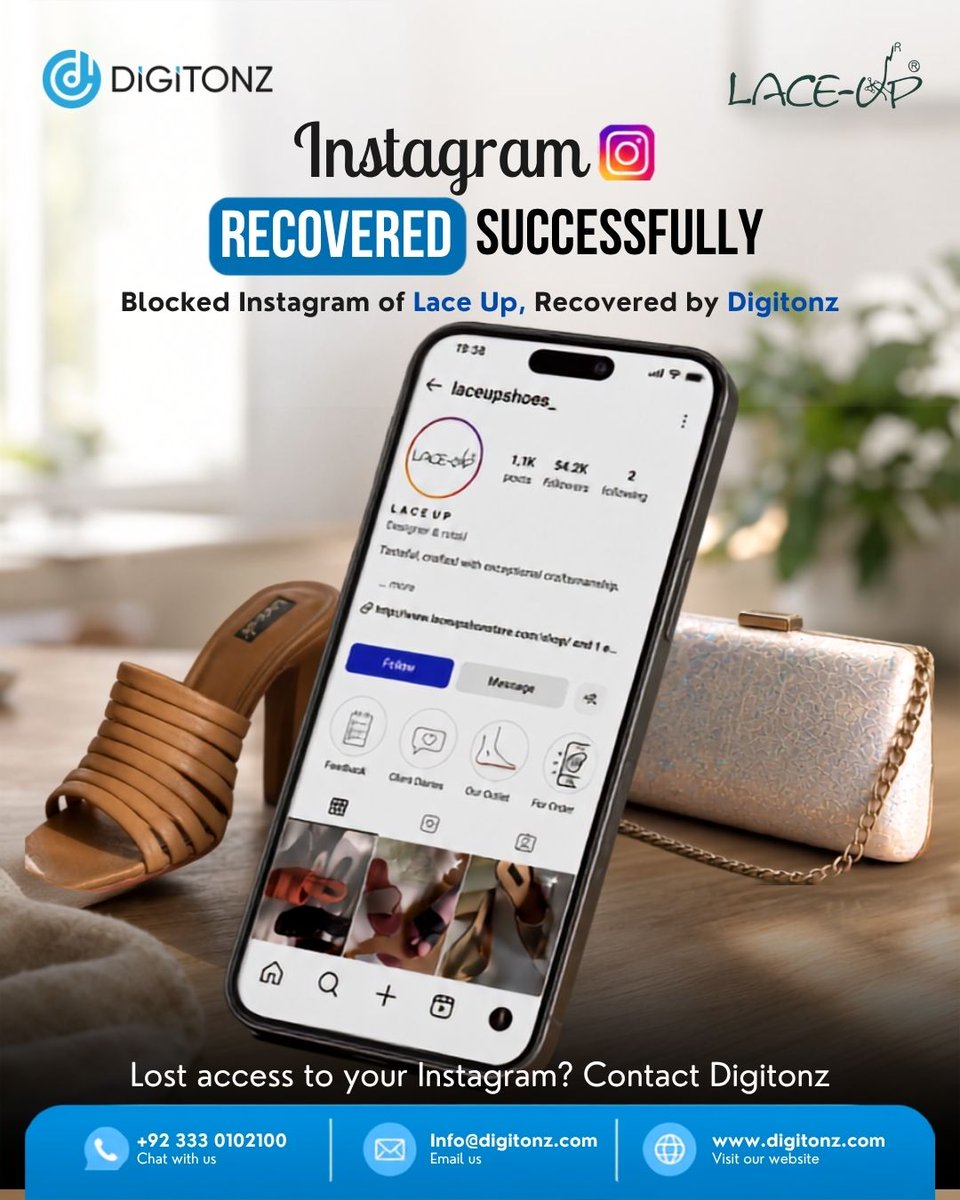digitonz_DGT's tweet photo. Lace Up Shoes Store's Instagram account recovered successfully by Team Digitonz. ✅

Hacked, disabled, suspended, or blocked Instagram account? We've got you covered.

📩 DM us to recover your account.

#InstagramRecovery #AccountRecovery #Digitonz #SocialMediaSupport https://t.co/jEyKNAaRa8