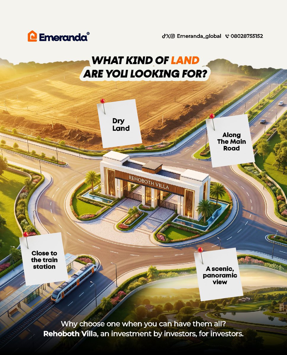 Emeranda_Global's tweet photo. Everything you're looking for in one estate. 🏡

✅ Dry Land
✅ Close to the Train Station
✅ Beside the Main Road
✅ Panoramic Views

Rehoboth Villa, premium land in a prime location.

#Emeranda #RehobothVilla #RealEstateInNigeria https://t.co/dtjgtgHVWB