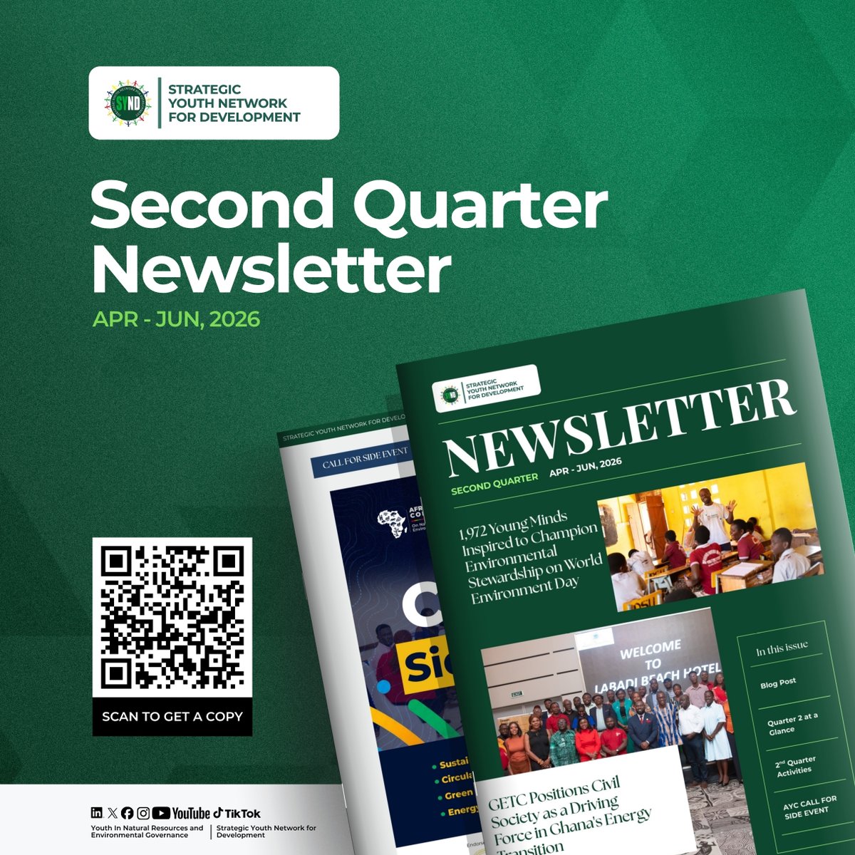 SYNDGhana's tweet photo. 𝐎𝐮𝐫 𝐒𝐞𝐜𝐨𝐧𝐝 𝐐𝐮𝐚𝐫𝐭𝐞𝐫 𝐍𝐞𝐰𝐬𝐥𝐞𝐭𝐭𝐞𝐫 𝐢𝐬 𝐨𝐮𝐭!

Catch up on our work and impact from April to June 2026.

Read here: https://t.co/KZlABRIBTi

#SYND #Q2Newsletter #EnvironmentalGovernance https://t.co/fzfINDl9B5