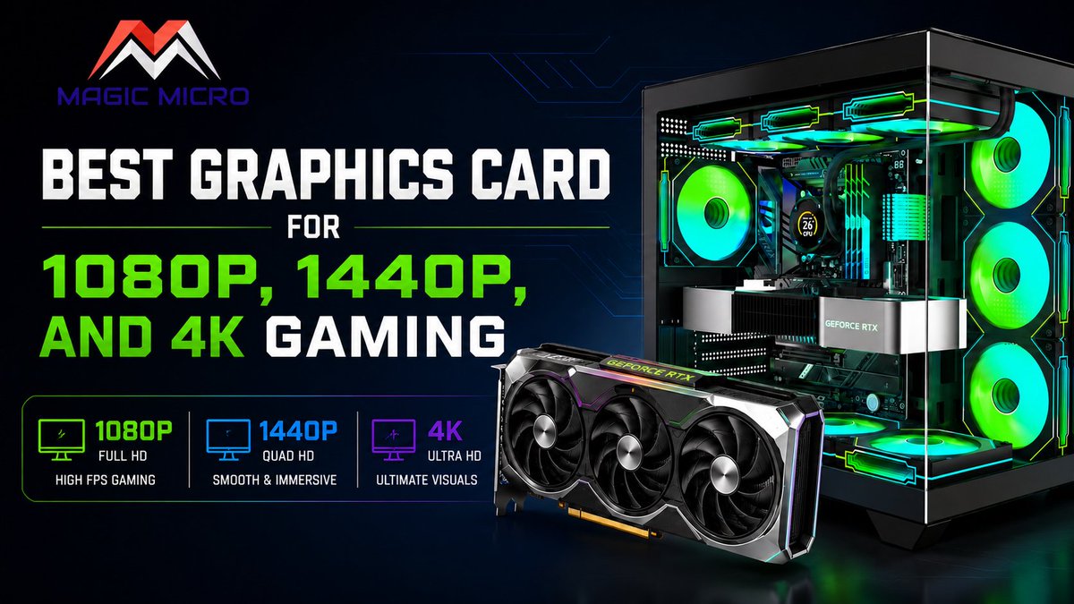 _magicmicro's tweet photo. Best Graphics Card for 1080p, 1440p & 4K Gaming ๐ฎ
Find the perfect GPU for every gaming resolution with Magic Micro's expert guide.
๐ Read more: https://t.co/zNRbxexQwX
#gamingpc #graphicscard #pcgaming #nvidia #amd #magicmicro https://t.co/rZ8Js61DMw
