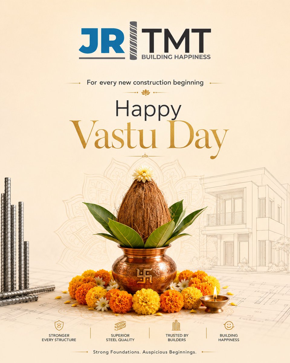 jrtmt_official's tweet photo. ஒவ்வொரு கனவு இல்லத்திற்கும் சுபமான தொடக்கமும், தகர்க்க முடியாத உறுதியான அடித்தளமும் தேவை!
இந்த வாஸ்து நாளில், உங்கள் புதிய கட்டுமானத்தை நேர்மறை ஆற்றலோடு தொடங்குங்கள்; JR TMT கம்பிகளால் அதை மேலும் உறுதியாக்குங்கள்.
✨உறுதியான அடித்தளம். சுபமான தொடக்கம்.
#HappyVastuDay #JRTMT https://t.co/2dBpiIikLE