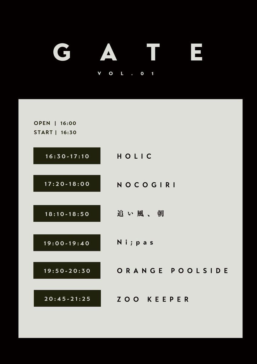 0ldsink's tweet photo. GATE vol.1

2026.8/8 sat📍吉祥寺WARP

Act.
ZOO KEEPER（京都）
HOLIC（千葉）
NOCOGIRI（群馬）
追い風、朝（京都）
ORANGE POOLSIDE（厚木）
Ni;pas（京都）

⏰OPEN/START 16:00/16:30
🎫ADV/DOOR ￥3000/￥3500 +1drink
📷@mrymemk https://t.co/1W8XPEhNqs