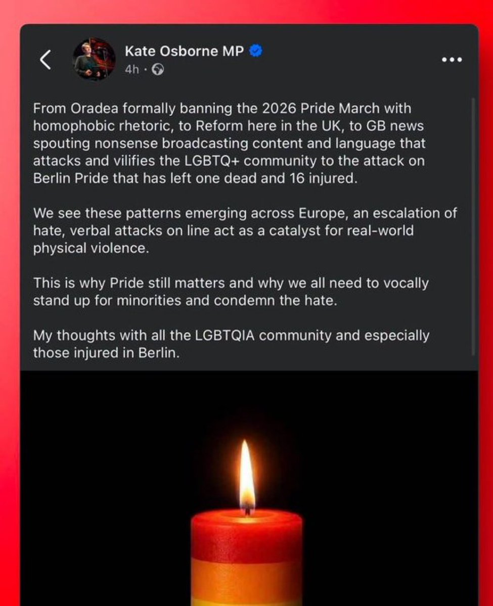 MichelleDewbs's tweet photo. Reader:
An Islamist decided to ram a van into an event to deliberately try & kill people.

Rather than condemn the rising scourge of radical Islam & its extremist followers… @KateOsborneMP decides to blame Reform UK and er, @GBNEWS

I barely have words for how weak, pathetic & misguided this is.

Yes Kate, we see a pattern emerging across Europe & it is this: 

We keep allowing people into our countries who literally hate us. We also allow people to be radicalised against us & demand ‘integration’ and ‘tolerance’ by the host, rather than expulsion. We are told to obediently mutter “diversity is our strength”, while anyone with a braincell can see that what’s actually happening, is our own culture & values are being eroded before our very eyes.

I thank god for @GBNEWS for having the balls to speak the truth about this stuff. I am also grateful there are at least some political parties, like @reformparty_uk who seem to be one of the few who believe in secure borders.

Reader: Don’t be like Kate.