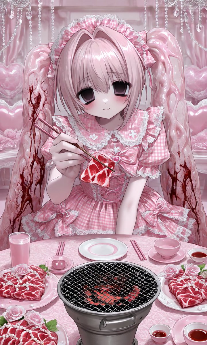 game_suki_fuck's tweet photo. 🎀🥩焼肉しよ🥩🎀

💗ぶりっぶり💗の空間でがっつり七輪焼肉♡♡
生焼けどこ���か生肉を食わせてこようとしてくる♡♡

リプ⇩のALTにプロンプトあります🥩
みなさまのお子で見たいので良かったらつかってくださいまし

たぶん男の子も可💙 https://t.co/60dFsLY91U