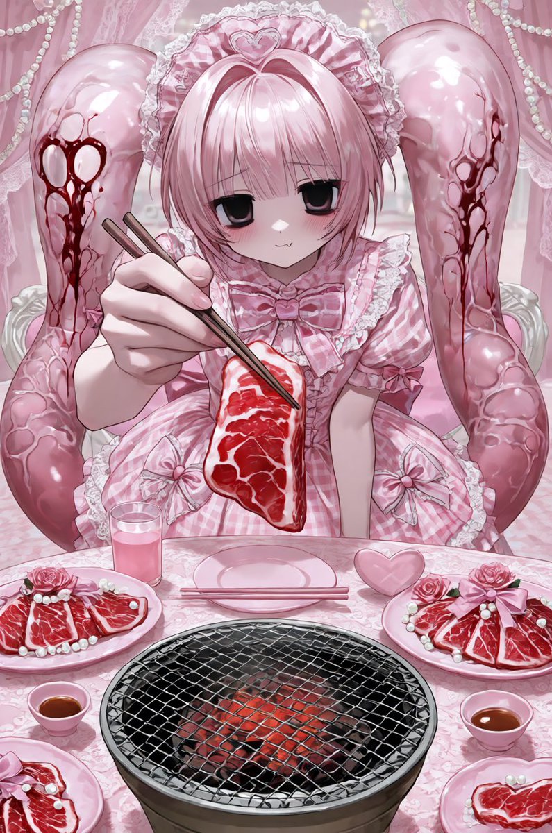 game_suki_fuck's tweet photo. 🎀🥩焼肉しよ🥩🎀

💗ぶりっぶり💗の空間でがっつり七輪焼肉♡♡
生焼けどこ���か生肉を食わせてこようとしてくる♡♡

リプ⇩のALTにプロンプトあります🥩
みなさまのお子で見たいので良かったらつかってくださいまし

たぶん男の子も可💙 https://t.co/60dFsLY91U