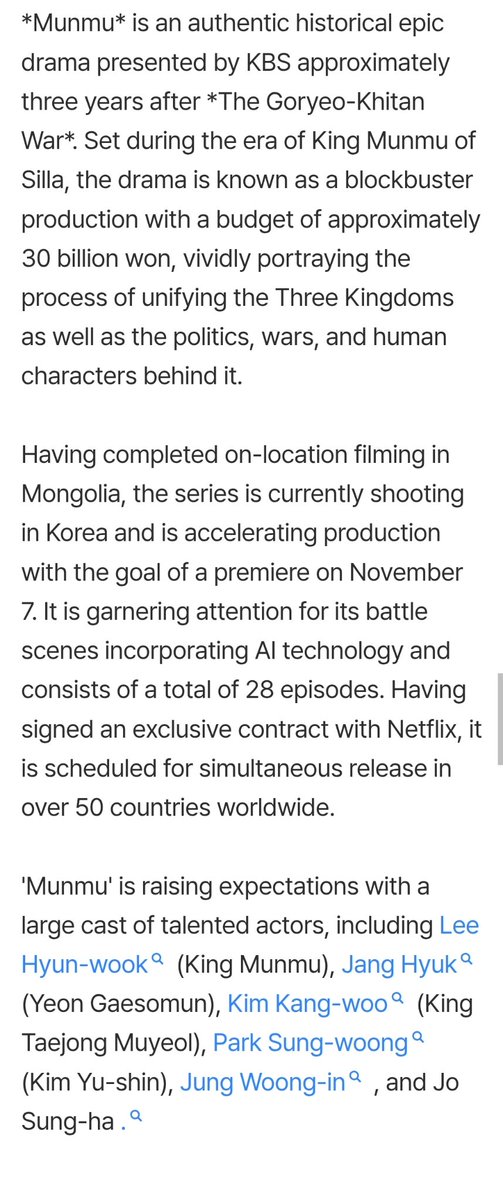 reylreyl2's tweet photo. The  28-episode series "Munmu" is aiming for a November 7 premiere. After completing filming in Mongolia, production is now underway in Korea. The drama will stream on Netflix, launching simultaneously in 50+ countries worldwide.

Source:https://t.co/x53Z3M2XZe

#janghyuk https://t.co/rD2EU2qpLz