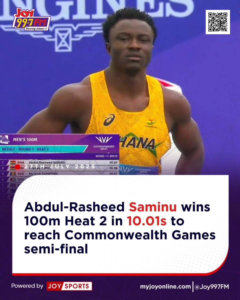 Fentuo_'s tweet photo. Commonwealth Games 2026: Azamati, Saminu into 100m semis! https://t.co/ekYWe5KBJD