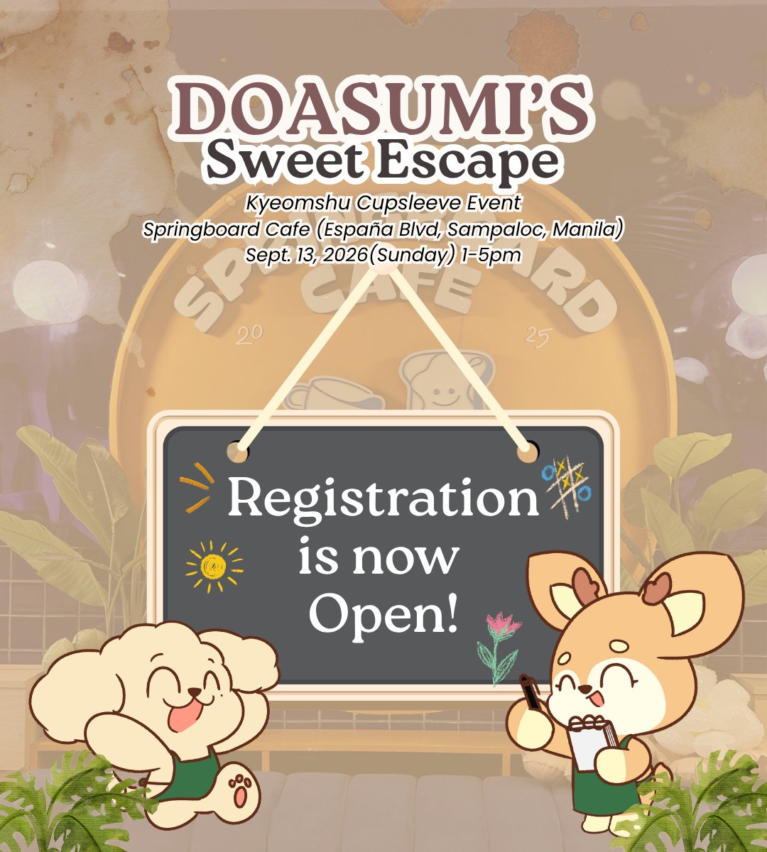 Dokkkeey's tweet photo. ☁️Step into a place where every cup, every smile, and every moment feels a little sweeter.

Doasumi's Sweet Escape: Kyeomshu Cupsleeve Event is ready to welcome you—and registration is officially OPEN & limited slots only! 🤍

Come spend a cozy day celebrating with fellow KyeomShu lovers, heartwarming activities, and memories you'll cherish long after the last sip.

🎟️ https://t.co/tX12WoVZHu 

Your sweetest escape starts here—we'll see you at Springboard Cafe! ☕🌼

#SweetEscapeOfDoaSumi #KyeomShu