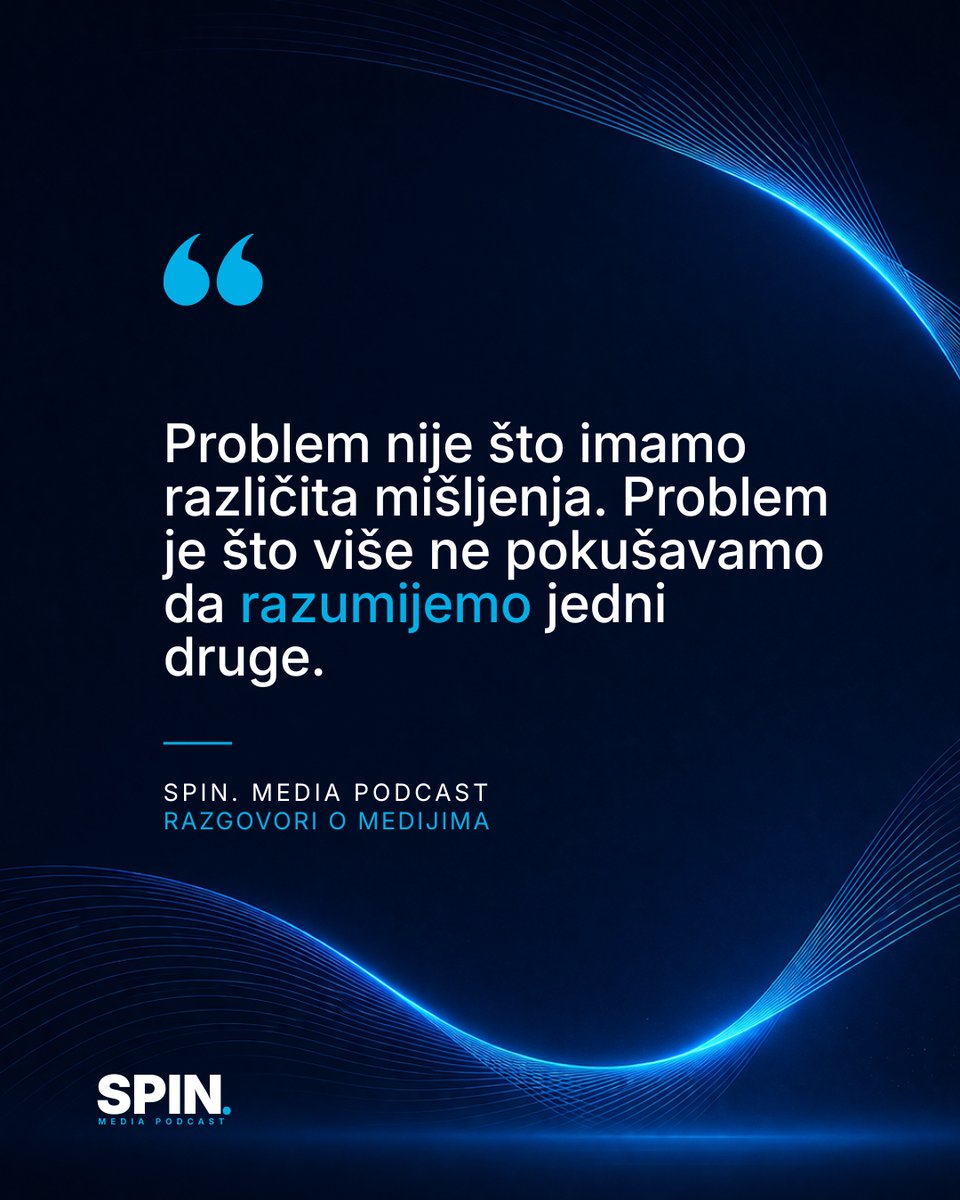 NinamediaME's tweet photo. Nekad nije problem to što se ne slažemo. Problem nastaje kada više ne želimo ni da čujemo drugu stranu.

U novoj epizodi SPIN. Media Podcasta razgovarali smo o tome zašto su rasprave na internetu postale toliko česte, kako algoritmi oblikuju ono što vidimo i zašto nam je danas sve teže da promijenimo mišljenje.

A šta vi mislite – da li su društvene mreže promijenile način na koji razgovaramo ili su samo pokazale kakvi smo oduvijek bili?