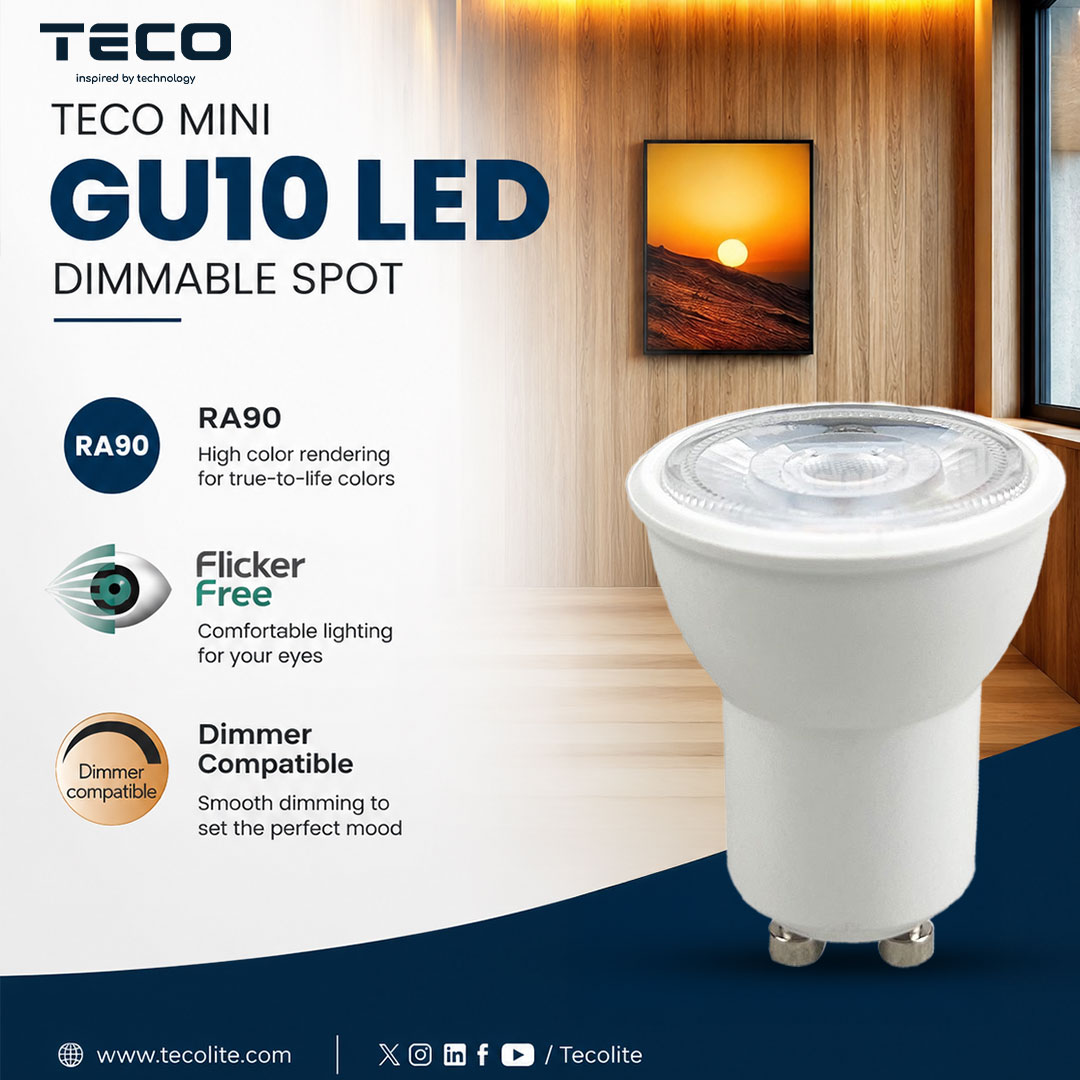 Tecolite_LED's tweet photo. The right spotlight can do more than illuminate a space—it can enhance colours, create the perfect ambience, and provide comfortable lighting for everyday environments.

The TECO Mini GU10 LED Dimmable Spot is designed to deliver high-quality illumination with reliable performance in a compact and versatile format.

Featuring RA90 high colour rendering, this GU10 LED helps reproduce colours more naturally and accurately, making interiors, artwork, décor, and products appear closer to their true colours. Its flicker-free performance supports comfortable lighting, while dimmer compatibility allows you to smoothly adjust brightness and create the perfect mood for any occasion.

Key Features:
✔ RA90 High Colour Rendering
✔ Flicker-Free Lighting
✔ Dimmer Compatible
✔ Smooth Brightness Adjustment
✔ Compact Mini GU10 Design
✔ Comfortable and Reliable Illumination

Ideal for homes, hotels, restaurants, retail stores, galleries, offices, and modern commercial interiors, the TECO Mini GU10 LED Dimmable Spot combines visual comfort, colour accuracy, and flexible lighting control.

For ODM, OEM, and project customers, Tecolite offers customizable lighting solutions to meet specific project requirements, including wattage, colour temperature, driver solutions, dimming functions, housing design, packaging, and certification.

✨ Choose lighting that brings out true-to-life colours, comfortable illumination, and complete control over your space.

🛒 Explore the complete range - https://t.co/cnsbyUm0qr

#TecoLite #MiniGU10 #GU10LED #LEDSpotlight #RA90 #FlickerFreeLighting #LEDLighting #DimmableLighting