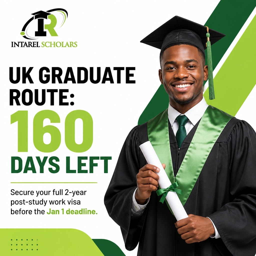 intarelscholars's tweet photo. 160 DAYS LEFT! ⏳
Lock in your 2-year UK Graduate visa before it drops to 18 months on Jan 1. Submit by Dec 31 to secure your future.
Immigration rules can change.
DM 'VISA' now. 📲
#intarel #StudyInUK #UKStudyVisa https://t.co/9QACbmCdjw