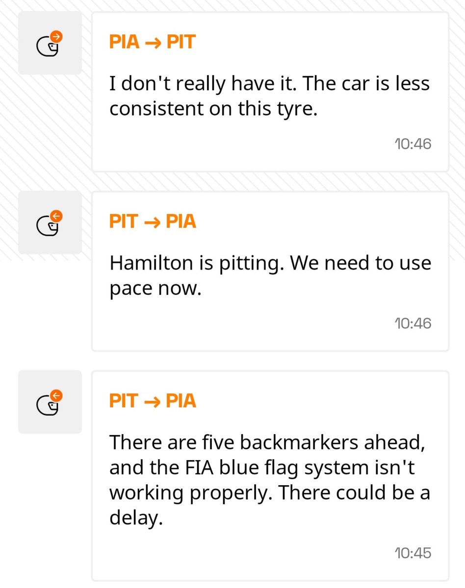 Louisxsun28's tweet photo. Why mclaren "pitted Oscar into traffic"?

Lap 30 Hamilton pits
Lap 32 LH44 lap time: 1:23.671 / OP81 lap time: 1:25.831

Lewis gained almost 2s before OP pits. Piastri only comes out ahead by 2.5/.7s

Had mclaren waited one more lap, he was getting undercut by Hamilton https://t.co/X043HtvDVA