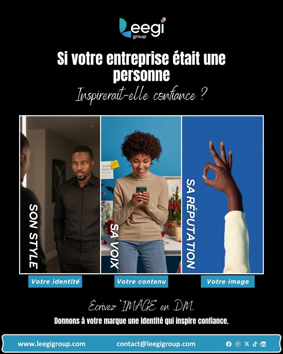 Leegigroup's tweet photo. Et si votre entreprise inspirait confiance avant même de parler ?

Votre image est votre premier argument.

📩 Écrivez « IMAGE » en DM.

🌐 https://t.co/oCu8Rgxzpl
📞 +221 78 703 76 76

#Branding #Communication #LeegiGroup #MarketingDigital https://t.co/DyRbfUbNK3