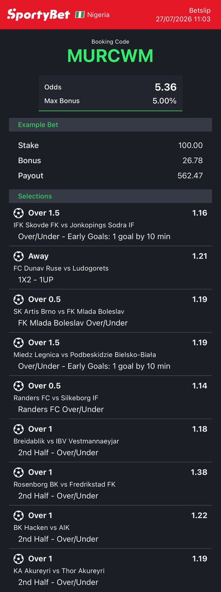 dfwpehlumiiii's tweet photo. CC: @Mrbankstips 
Games on https://t.co/RhuVmdO7Iy converted to sportybet⤵️

GAW7WL MURCWM -sporty🧑🏿‍💻

Follow 4 convert of codes 2 ur preferred bookies! 

Retweet 4 larger audience😤🗣️ https://t.co/yxBigMiOdQ