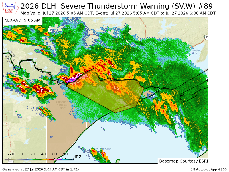 ELYMNWX's tweet photo. DLH issues Severe Thunderstorm Warning [wind: 60 MPH (RADAR INDICATED), hail: 1.25 IN (RADAR INDICATED)] for Cook, Lake [MN] till 6:00 AM CDT https://t.co/aXa6G1lbd5 https://t.co/x4LqkPnGI6