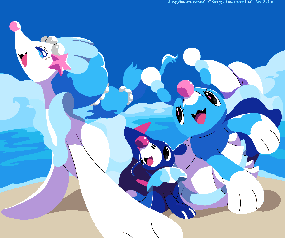 sleepy_sealion's tweet photo. The beach is bwarking for another Popplio Day. #pokemon #pokemonfanart #popplio #brionne #primarina https://t.co/8HcCmZc3YE