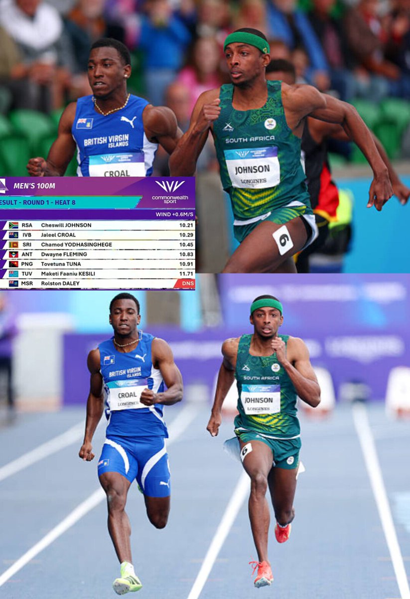 TrackGazette's tweet photo. Cheswill Johnson 🇿🇦 wins his 100m heat at the Commonwealth Games in a time of 10.21s (0.6). https://t.co/YCt6BJa6Rf
