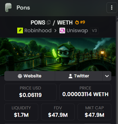 0xHood_'s tweet photo. $PONS flipped $CASHCAT to be the biggest project on @RobinhoodCrypto 

Utility season incoming on Robinhood https://t.co/fTSZlmhmKB