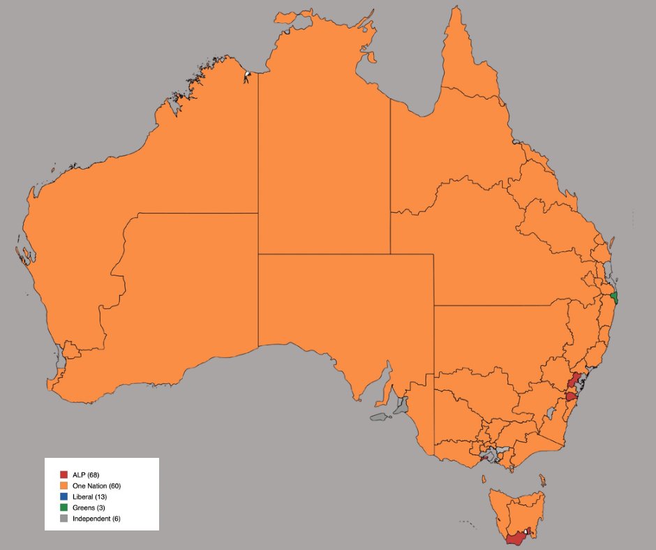 craigkellyAFEE's tweet photo. See that orange colour on the map of Australia.

That’s the electoral territory of the seats which would be won by One Nation based on current polling. https://t.co/rxT6Uepb0J