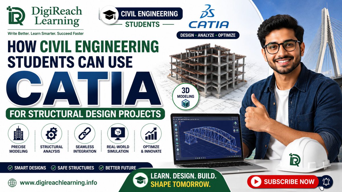 DigiReachL2022's tweet photo. Learn how CATIA improves your structural design projects with accurate 3D modelling &amp; professional engineering workflow. Get expert help in engineering assignments &amp; writing.
#CivilEngineering #CATIA #StructuralDesign #EngineeringStudents #AssignmentHelp #DigiReachLearning https://t.co/oYysoRtyQ3