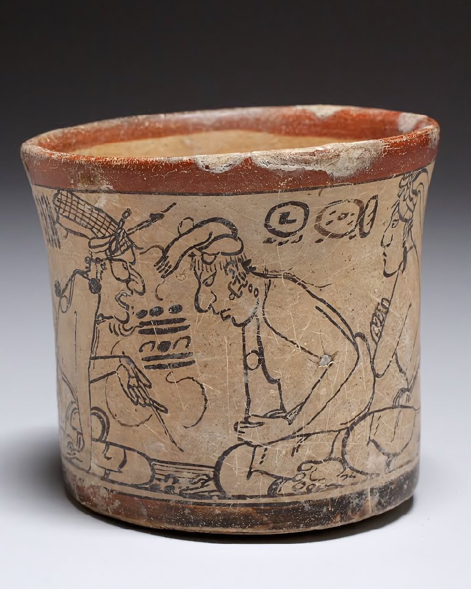SophiaFioren's tweet photo. Codex Style Vessel with Two Scenes of Pawahtun Instructing Scribes, Maya culture, Mexico or Guatemala, 550. https://t.co/wHmykqch4C