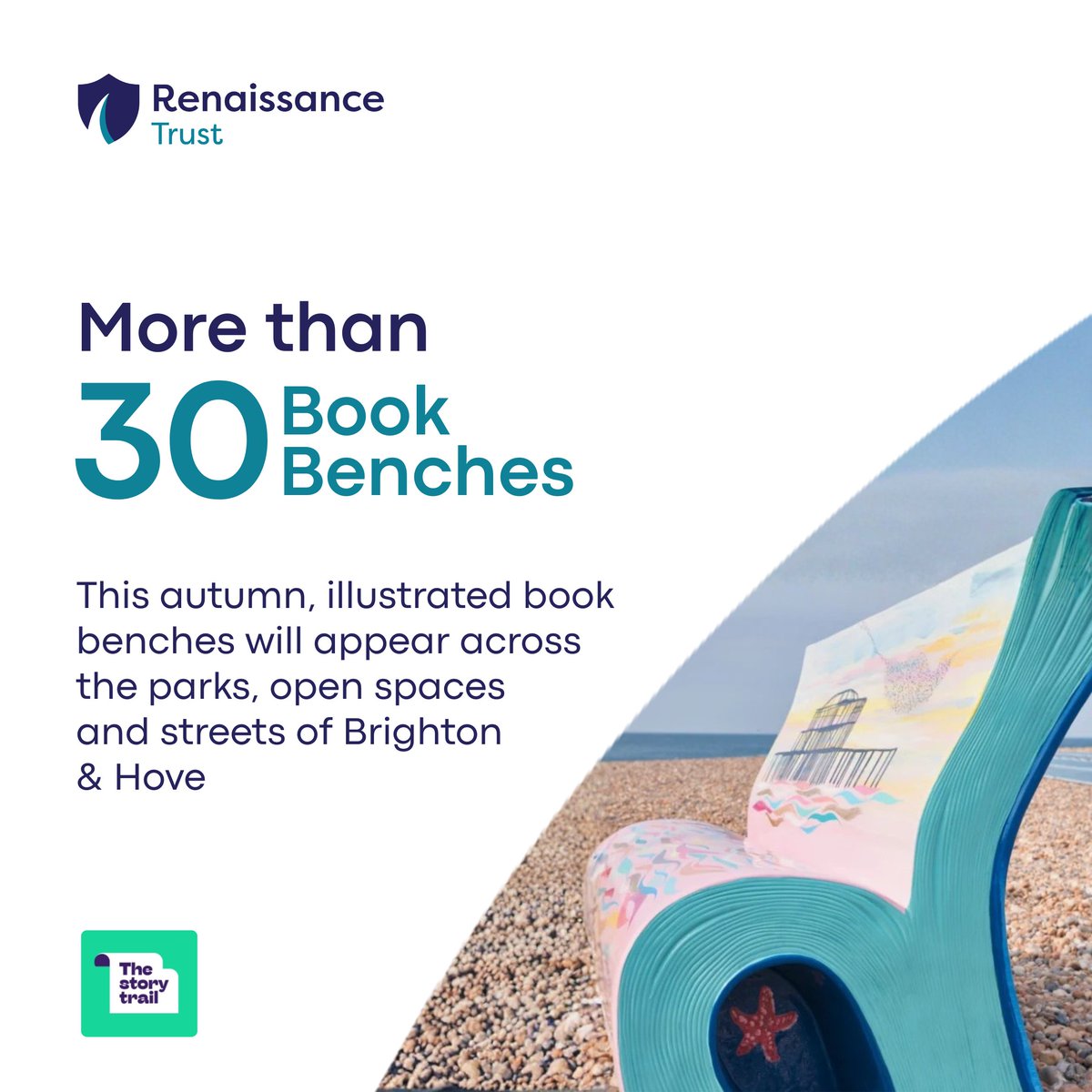 RenaissanceTst's tweet photo. Brighton &amp; Hove is becoming one giant storybook this autumn.

The Story Trail will bring 30+ artist-designed BookBenches to the city in support of @AmazeSussex, and we're proud to be part of it.

Find out more:
https://t.co/xhxmyaKaan 

#TheStoryTrail #SitWithUs #AmazeSussex https://t.co/adpN4x5W0Z