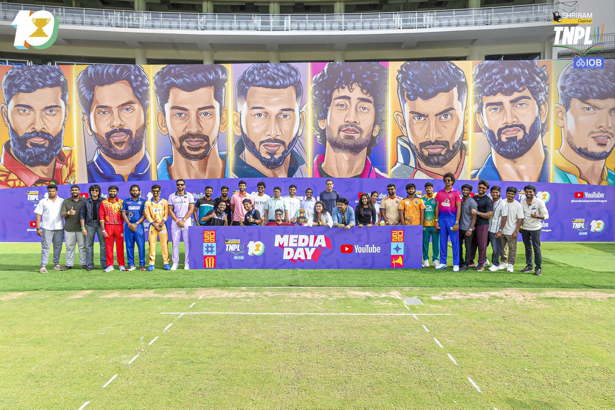 TNPremierLeague's tweet photo. A glimpse from yesterday's Shriram Capital TNPL 2026 Media Day! ✨️📸

#TNPL10 #TNPL2026 #NammaOoruNammaGethu #Season10SemmaGethu #DecadeofKondattam https://t.co/o53bjyPvTM