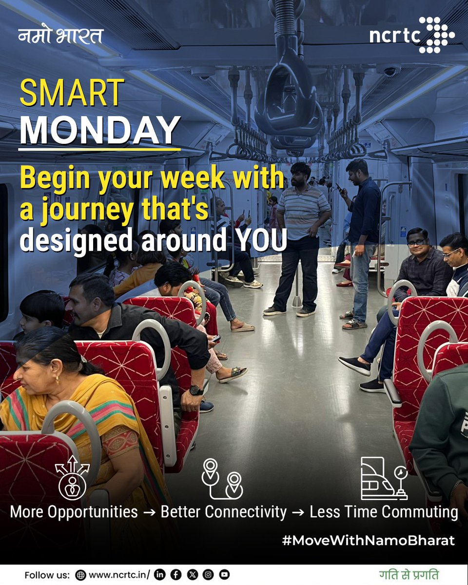 officialncrtc's tweet photo. Mondays feel much better when your journey is stress-free!
Travel with Namo Bharat and enjoy speed, comfort, and seamless connectivity every day.
Share your Namo Bharat experience below.
@namobharatdelmt
#NamoBharat #NCRTC #SmartMonday https://t.co/yyEBysdimn