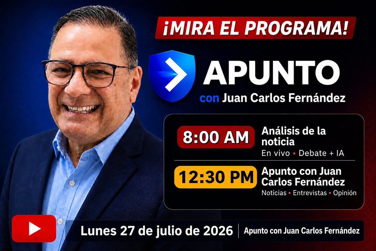 jcfernandezm's tweet photo. Boletín Informativo — Plataforma Apunto con Juan Carlos Fernández
Lunes, 27 de julio de 2026

Indicadores Económicos

 * Dólar oficial (BCV): 742,22 VES
 * Euro oficial (BCV): 844,21 VES
 * Tether (USDT): 870,00 VES
 * Bitcoin (BTC): 65.135,54 USD

Sección 1: Noticias Nacionales

 * Machado y González fijan postura sobre diálogo: María Corina Machado y Edmundo González aclararon que no participarán en las conversaciones del 1 de agosto entre el oficialismo y un sector opositor. Indicaron que evaluarán los avances según logros concretos hacia la transición.

 * Reparan cable submarino e internet se restablece al 100%: Tras los daños causados por los sismos en la zona central, equipos técnicos culminaron la reparación de la fibra submarina, restituyendo la estabilidad de los servicios de telecomunicaciones.

 * Comando Sur de EE. UU. concluye asistencia humanitaria: Las fuerzas estadounidenses finalizaron sus labores de apoyo tras los terremotos y reorientaron sus unidades navales a tareas de patrullaje antidrogas en el Caribe.

Sección 2: Economía

 * Consecomercio reporta reactivación parcial en La Guaira: El gremio informó que solo el 30% de los comercios está operativo tras los sismos, solicitando créditos y facilidades para acelerar la recuperación.

 * Sidor eleva producción de acero para reconstrucción: La siderúrgica adecua sus líneas operativas para abastecer insumos prioritarios en la rehabilitación de infraestructuras públicas afectadas por la contingencia.

Sección 3: Noticias Internacionales

 * Incendios devastan el suroeste de Europa: Altas temperaturas y vientos provocaron la evacuación de más de 250.000 personas en España y Francia, donde los equipos de emergencia combaten múltiples focos fuera de control.

 * Tifón Noul causa severos daños en China: La tormenta dejó al menos diez fallecidos y obligó a poner a resguardo a más de 340.000 personas en la provincia de Cantón por el desbordamiento de ríos.

Sección 4: Sucesos

 * Onda Tropical N° 30 activa alertas en Maracaibo: Fuertes vientos y descargas eléctricas causaron caída de árboles y cortes de energía en la capital zuliana, activando el Sistema Regional de Gestión de Riesgo.

 * Nueve heridos por rayo en aeropuerto de Valencia: Un evento meteorológico adverso impactó las áreas operativas del Aeropuerto Arturo Michelena, dejando nueve personas heridas bajo atención médica estable.

Sección 5: Deportes

 * Tadej Pogacar logra su quinto Tour de Francia: El ciclista esloveno se coronó en París e igualó la marca histórica de las máximas leyendas del ciclismo mundial.

 * Anriquelis Barrios gana oro en judo: La venezolana triunfó en los 63 kg de los Juegos Centroamericanos y del Caribe Santo Domingo 2026, dedicando el triunfo a los afectados por los sismos.

Sección 6: Entretenimiento

 * Marvel anuncia Black Panther III: Durante la Comic Con se confirmó la tercera entrega de la saga, destacando la incorporación del actor David Jonsson en el papel protagónico.