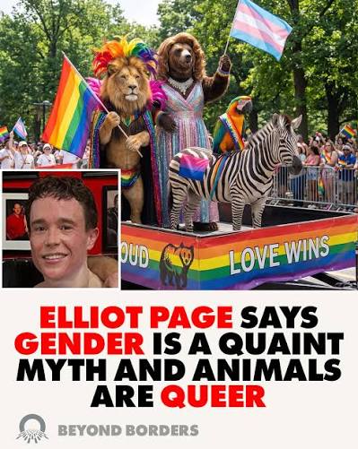 Saint_Neight's tweet photo. So apparently Ellen Page is doing her part of LGBTQ+Black and Brown propaganda by marketing her wildlife documentary in the wake of the woke Odyssey. In this allegedly(I won't be watching it) animals are gay and trans like humans. The knowledge of good and evil says otherwise. https://t.co/PCwIMn2has