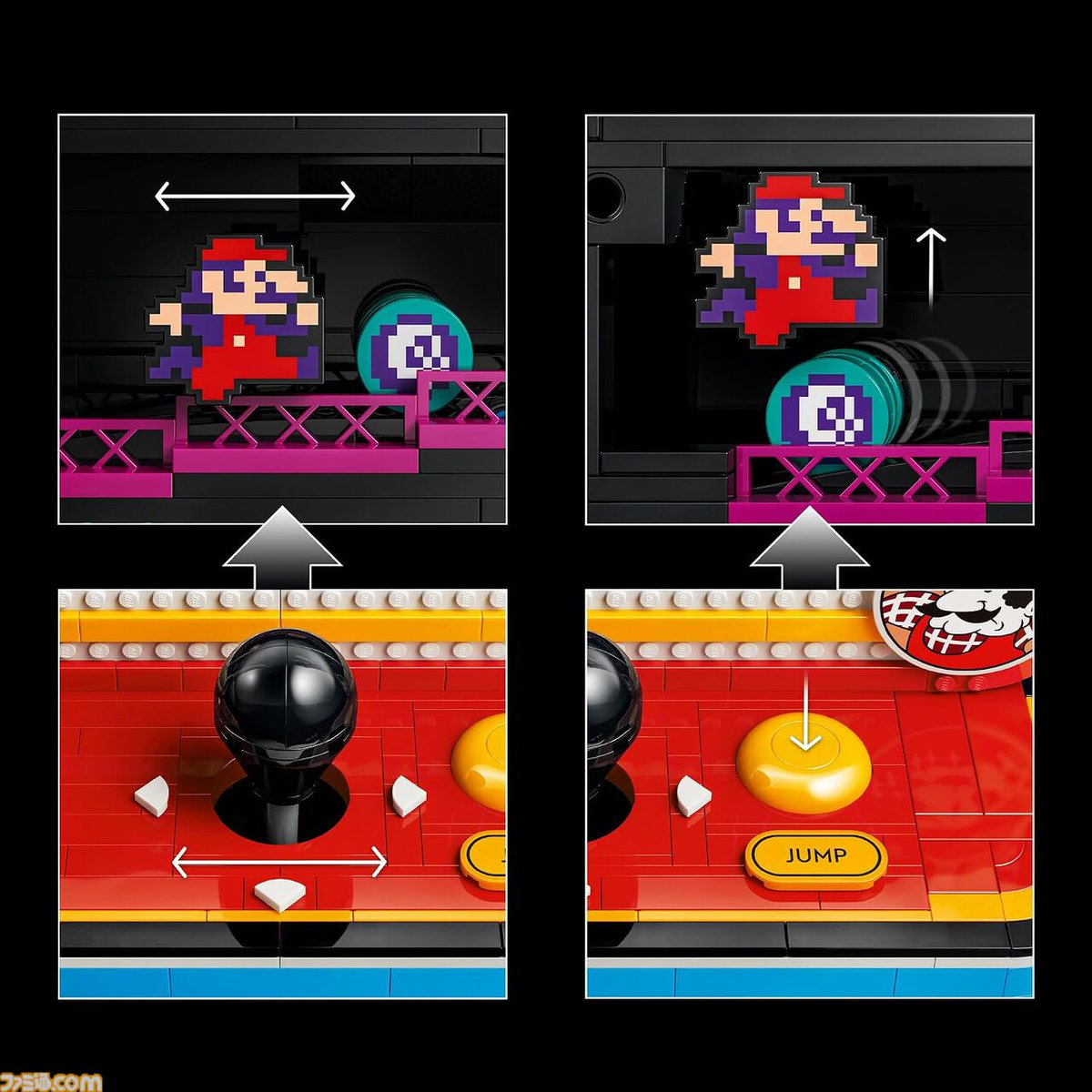 famitsu's tweet photo. レバーを引くとタルが転がり、ジャンプマンで跳び越えられる。“レゴ ドンキーコング アーケードゲーム”が8月1日発売
https://t.co/Dfk8807hka

ドンキーコングやレディ、鉄骨やハシゴまでブロックで再現した1367ピースの大人向けセット。価格は29980円、Amazonや楽天など一部店舗で予約受付中。 https://t.co/2t6aIaBYde